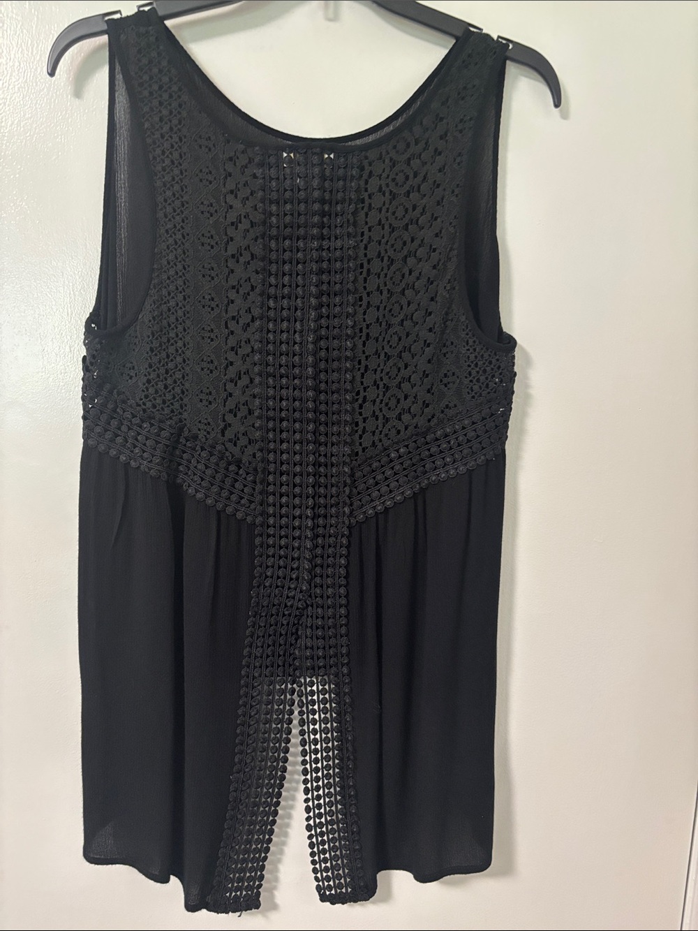 Black Crochet-Back Sleeveless Tank Top